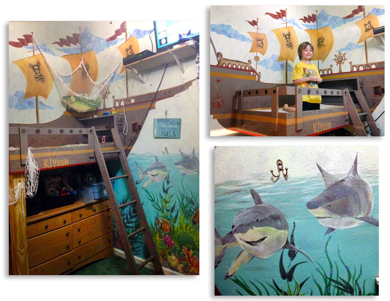 pirate boat bed mural boys room sharks reef