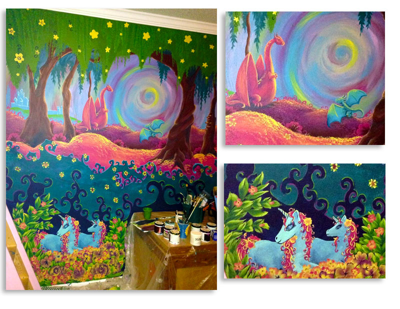 dragon fantasy girls room unicorn mural