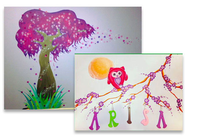 mural owl tree pink whimsical name tree